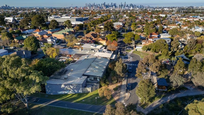 Aerial view of Gowrie Clare Court looking towards Melbourne CBD.